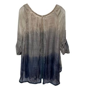 TEMPO PARIS Ombré Silk Lace Hem Blouse Side Small